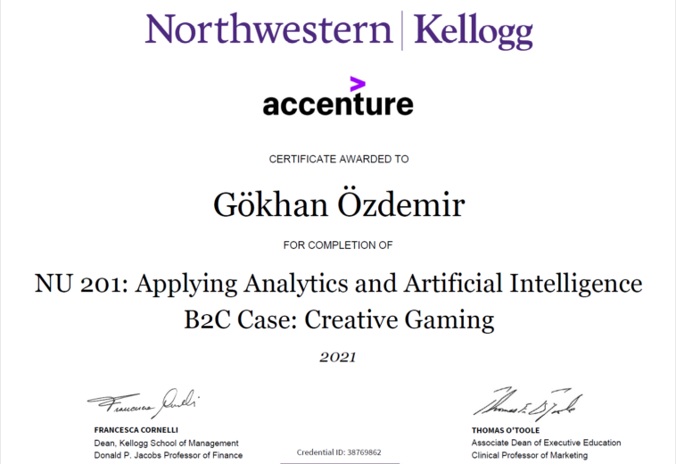 Northwestern University 201: Applying Analytics and Artificial Intelligence – Creative Gaming